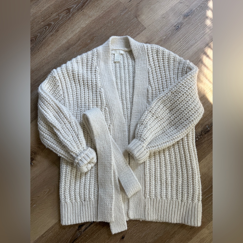 H&M Cream Chunky Knit Belted Cardigan